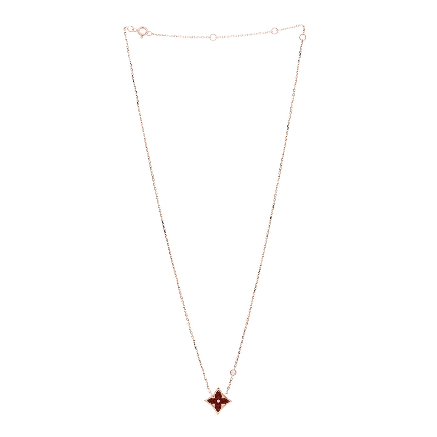 18K Pink Gold Diamond Carnelian Color Blossom BB Star Pendant Necklace