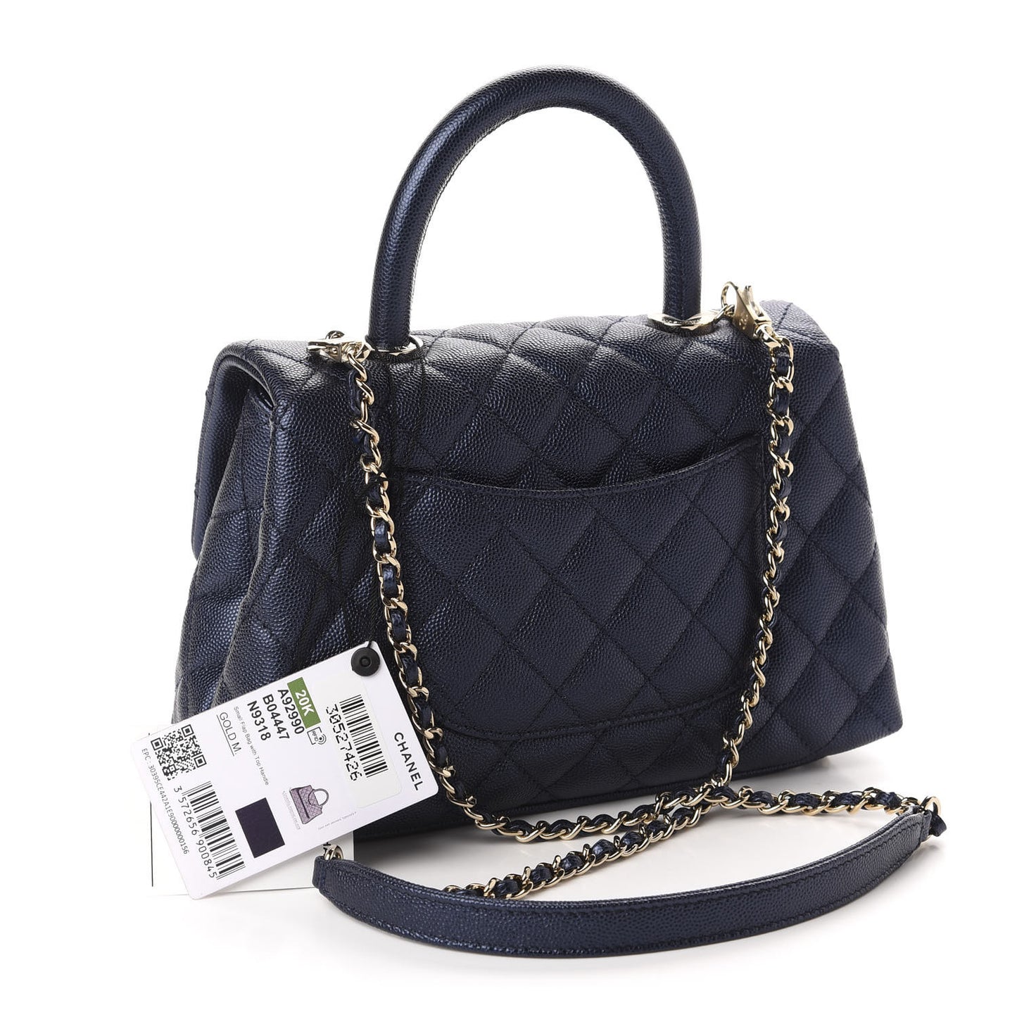 Iridescent Caviar Quilted Mini Coco Handle Flap Dark Blue