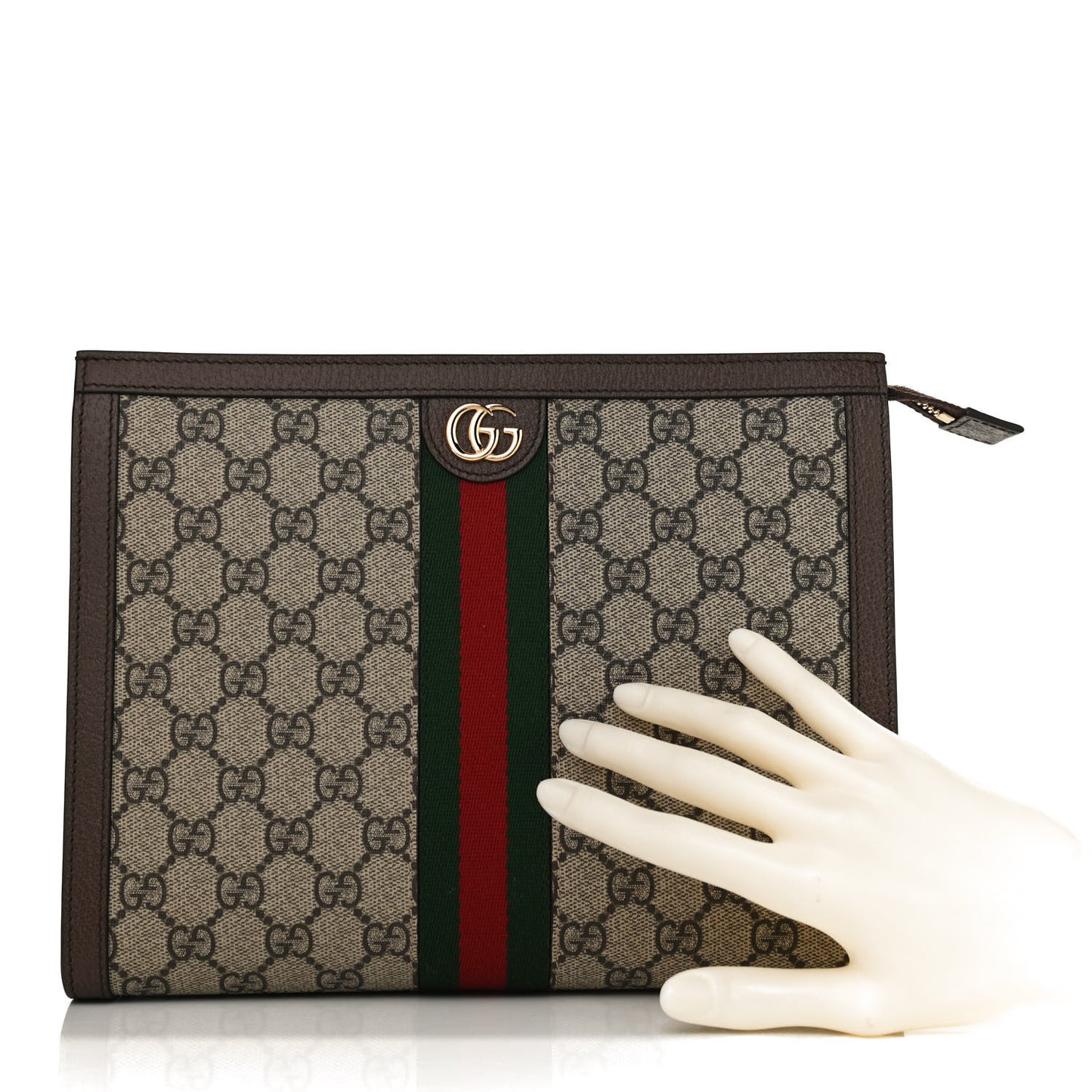 GG Supreme Monogram Web Ophidia Pouch Brown