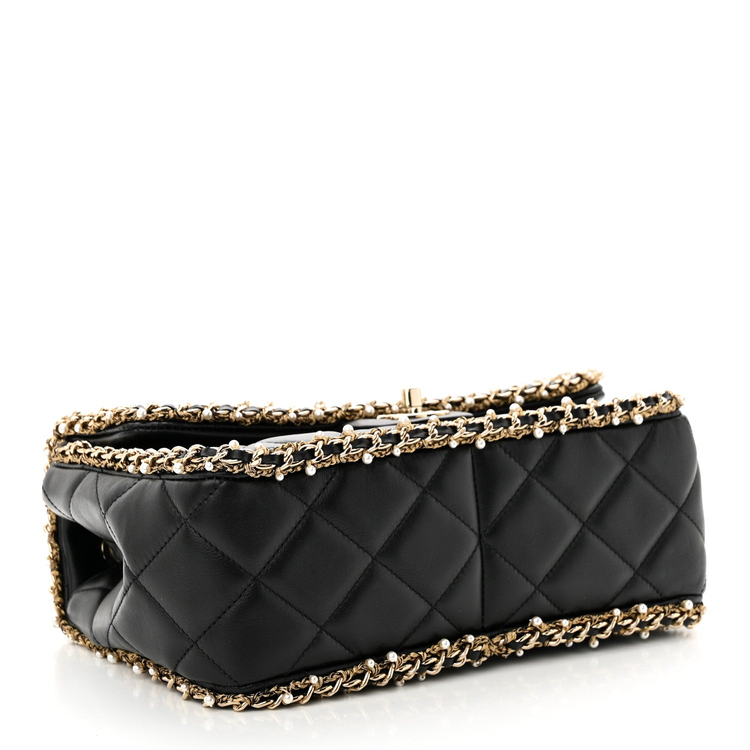 Chanel Lambskin Quilted Pearl Edge Rectangular Flap Bag Black 4 of 11