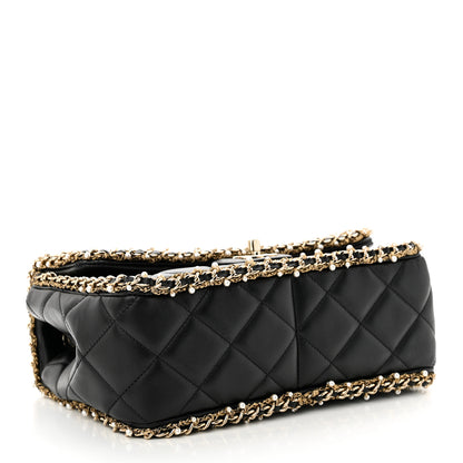 Chanel Lambskin Quilted Pearl Edge Rectangular Flap Bag Black 4 of 11