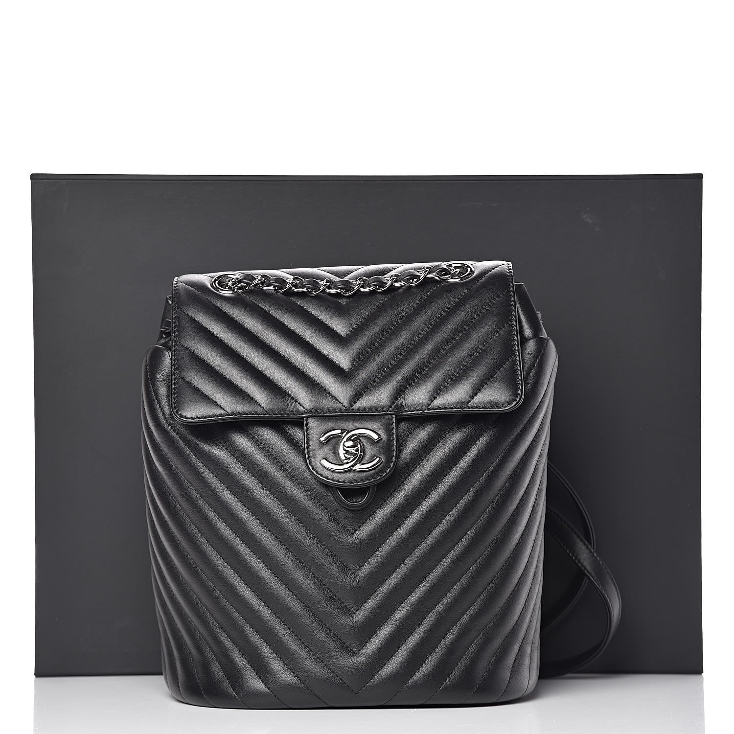 Chanel Calfskin Chevron Quilted Small Urban Spirit Backpack Black 13 of 13