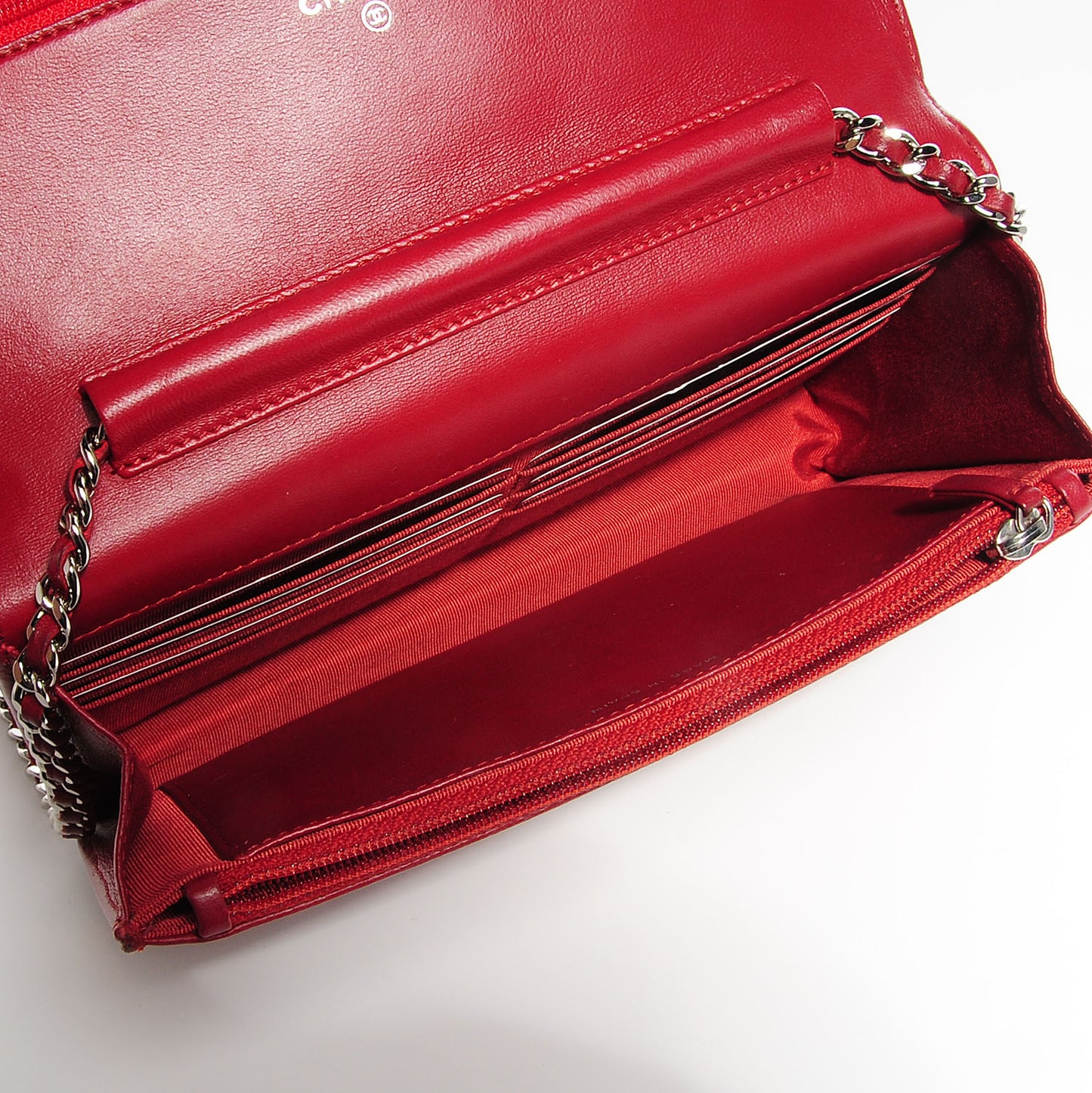 Lambskin Quilted Wallet On Chain WOC Red