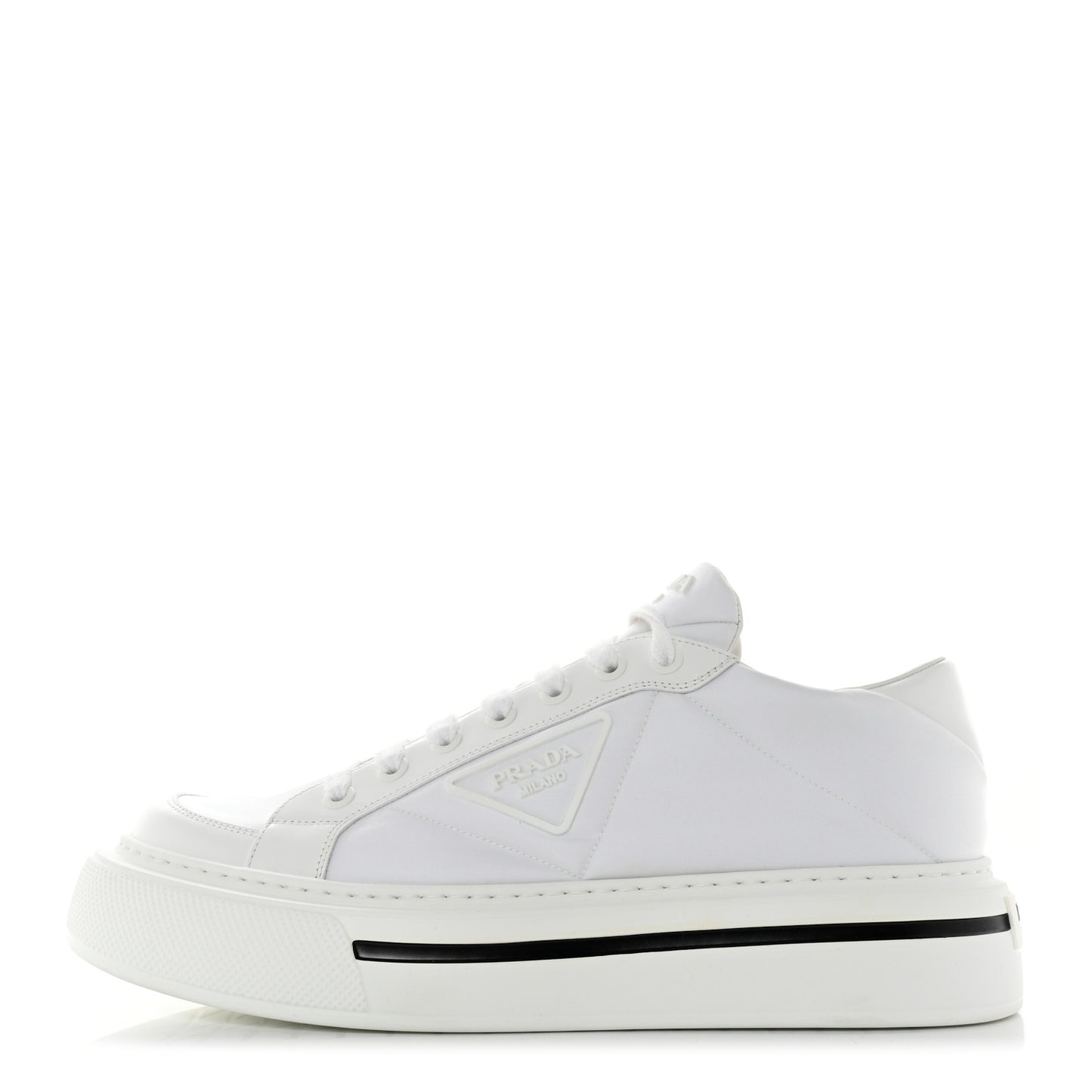Re-Nylon Spazzolato Rubber Triangle Logo Macro Quilted Mens 35mm Platform Sneakers 10 White