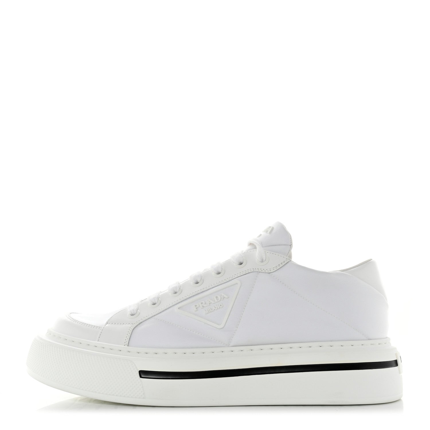 Prada Re-Nylon Spazzolato Rubber Triangle Logo Macro Quilted Mens 35mm Platform Sneakers 10 White 1 of 9
