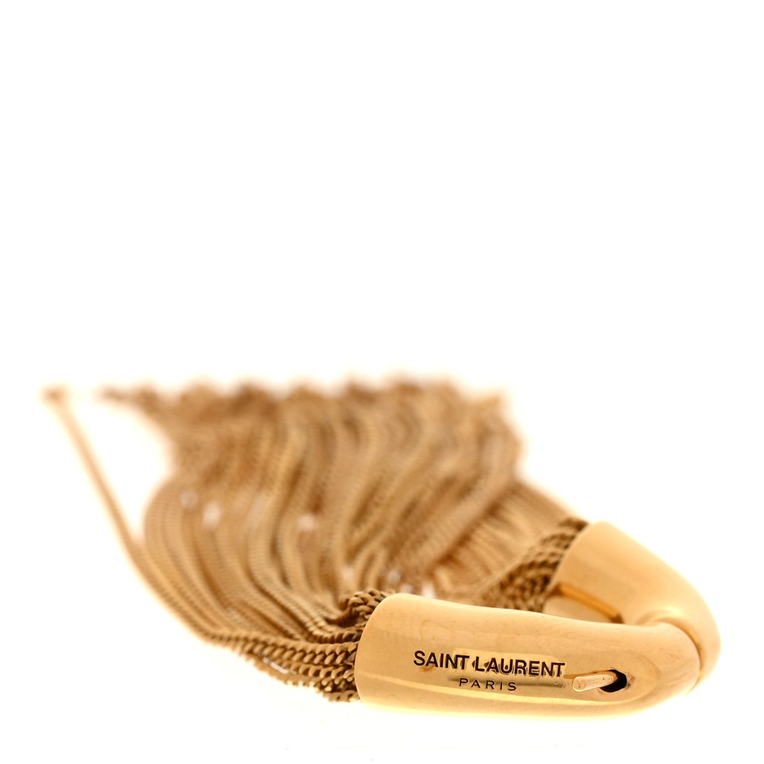 Saint Laurent Brass Metal Double Chain Earrings Gold 4 of 5