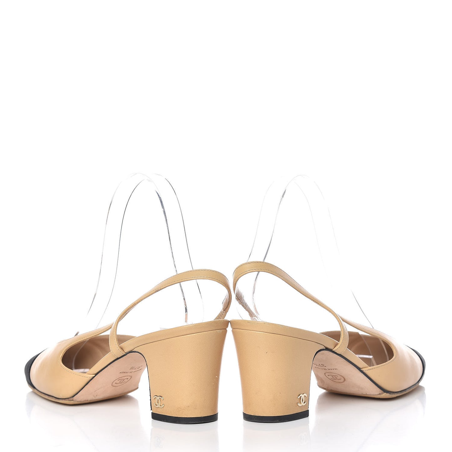 Goatskin Grosgrain Cap Toe CC Slingback Pumps 37.5 Beige Black