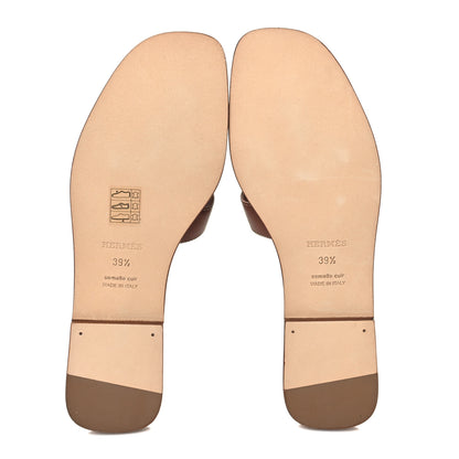 Hermes Box Calfskin Oran Sandals 38 Gold 5 of 8