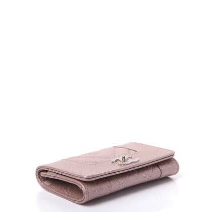 Chanel Metallic Caviar Chevron Quilted Vintage Mademoiselle Flap Card Holder Pink 3 of 10