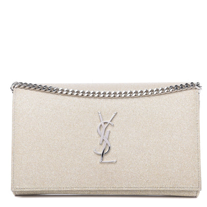Saint Laurent Metallic Sparkle Fabric Monogram Kate Wallet on Chain Perle 1 of 8