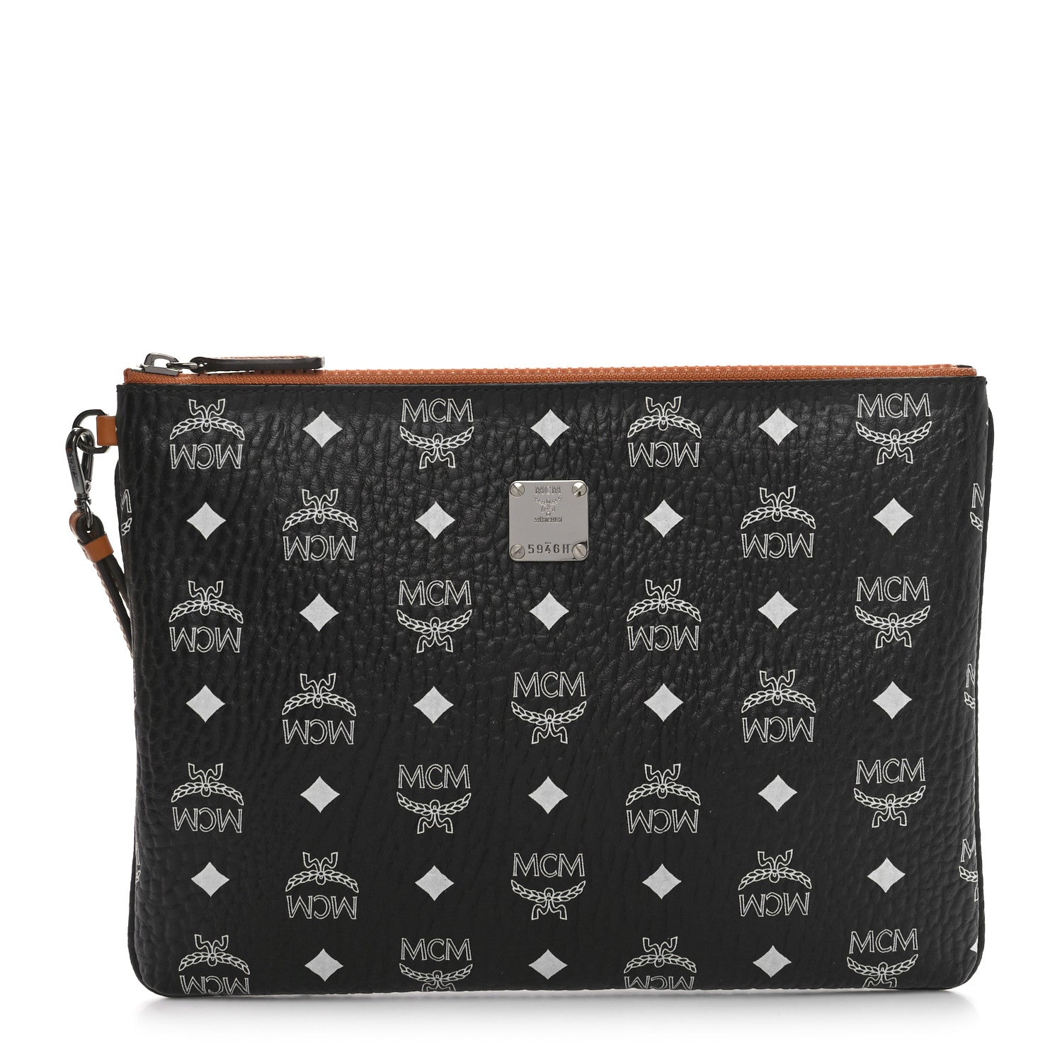 MCM Visetos Medium Stark Wristlet Pouch Black Cognac 1 of 8