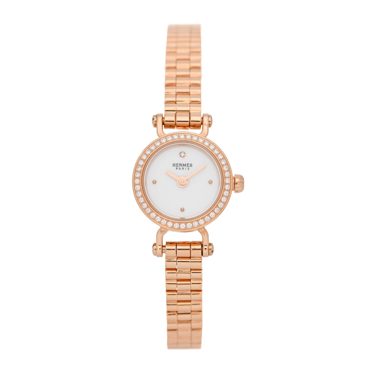 Hermes 18K Rose Gold Diamond Bezel 16mm Faubourg Quartz Watch 1 of 5