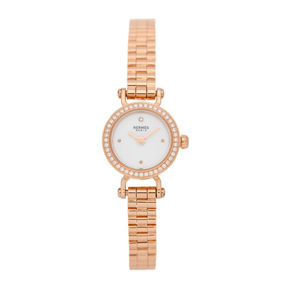 Hermes 18K Rose Gold Diamond Bezel 16mm Faubourg Quartz Watch 1 of 5