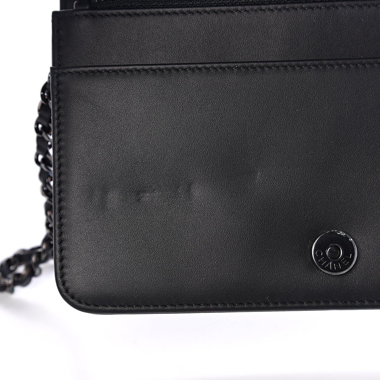 Calfskin Painted Chevron Embossed Boy Wallet On Chain WOC Black
