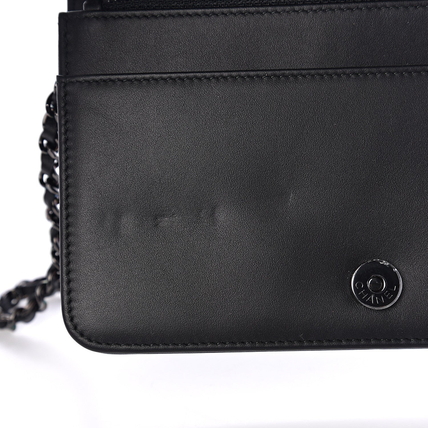 Chanel Calfskin Painted Chevron Embossed Boy Wallet On Chain WOC Black 8 of 13