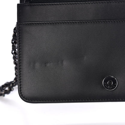 Chanel Calfskin Painted Chevron Embossed Boy Wallet On Chain WOC Black 8 of 13