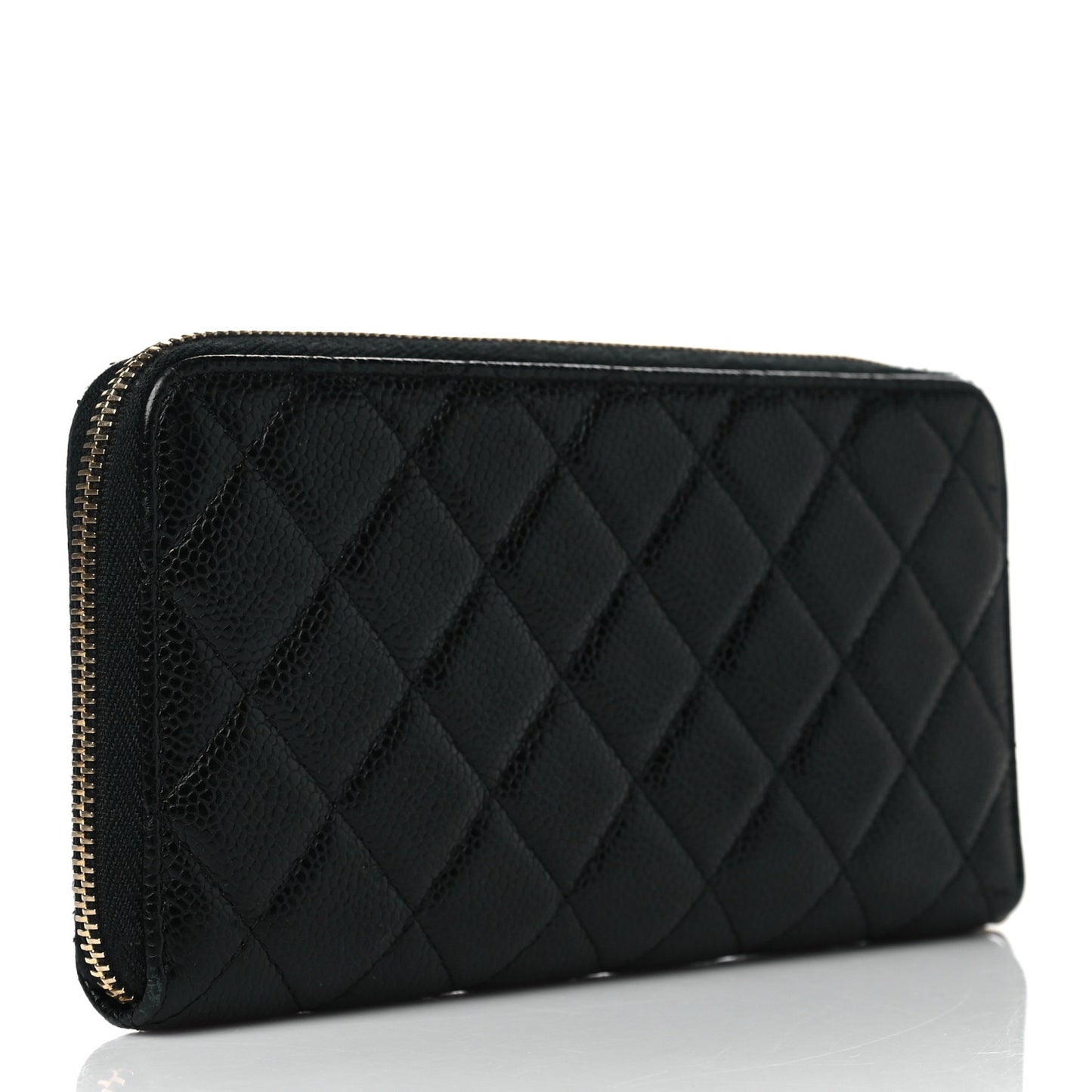 Caviar Quilted Large Gusset Zip Around Wallet Black