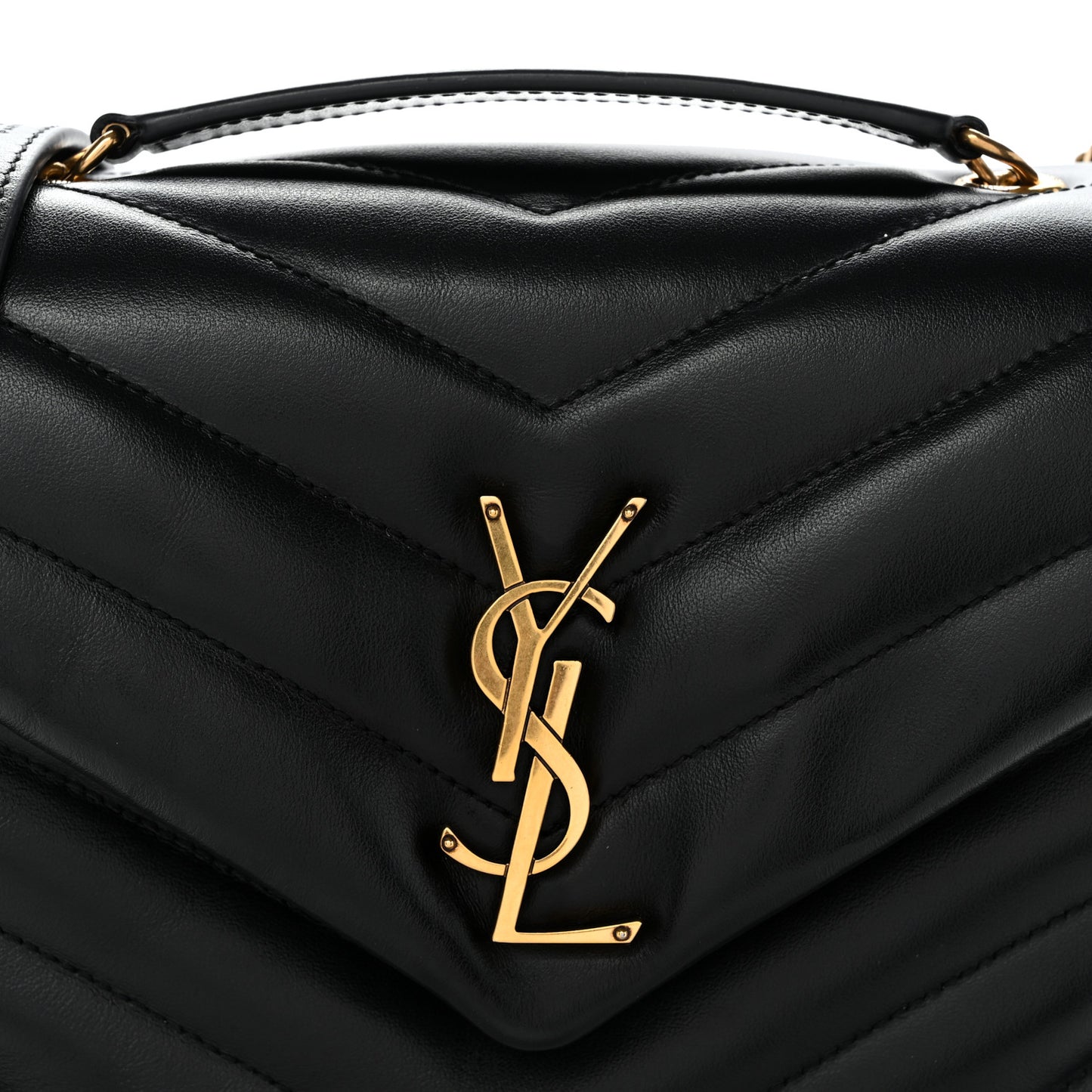 Calfskin Y Quilted Monogram Small Loulou Chain Satchel Black Black