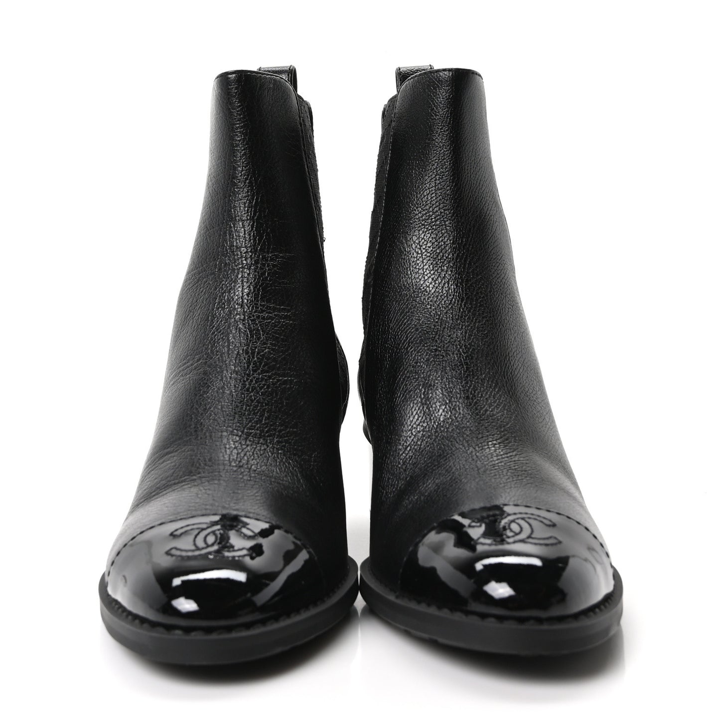 Calfskin Patent Cap Toe CC Short Boots 40 Black