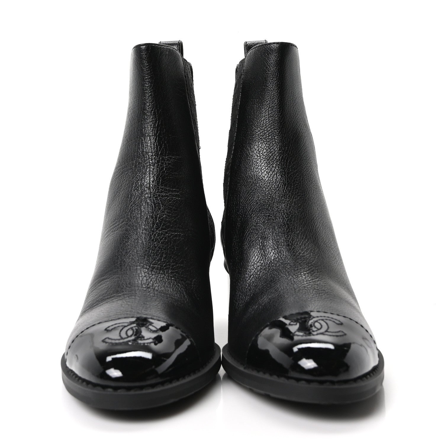 Chanel Calfskin Patent Cap Toe CC Short Boots 40 Black 3 of 9