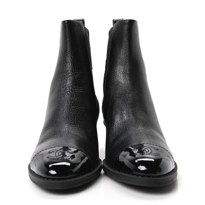 Chanel Calfskin Patent Cap Toe CC Short Boots 40 Black 3 of 9