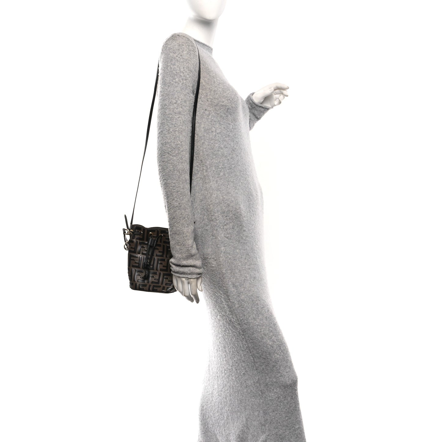 Vitello Liberty F is Fendi Bi-Color FF 1974 Embossed Mini Mon Tresor Bucket Bag Maya Black