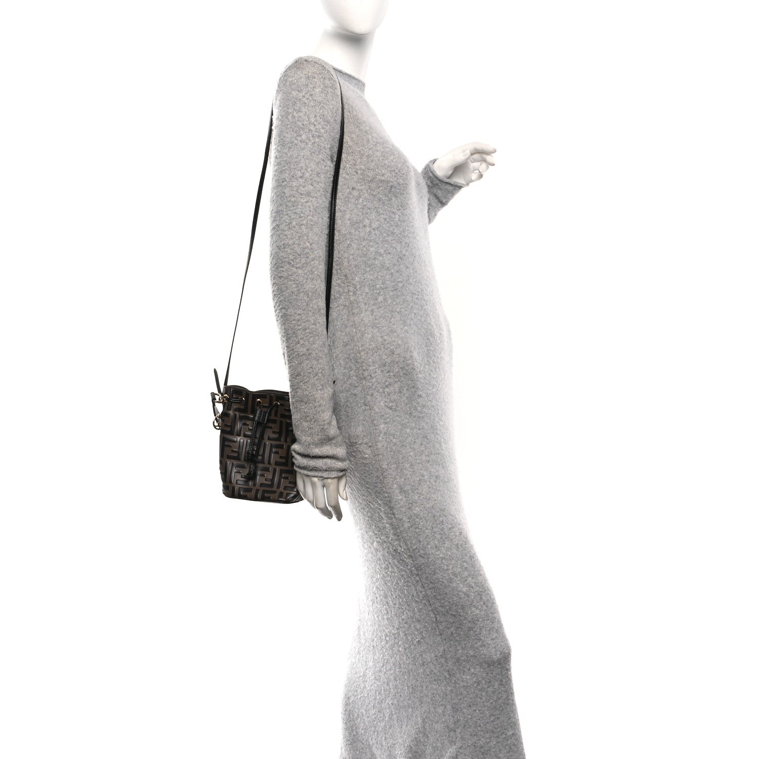 Fendi Vitello Liberty F is Fendi Bi-Color FF 1974 Embossed Mini Mon Tresor Bucket Bag Maya Black 2 of 10