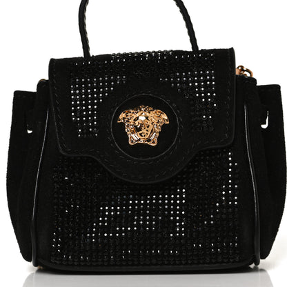 Versace Suede Crystal Studded Micro La Medusa Bag Black 6 of 9