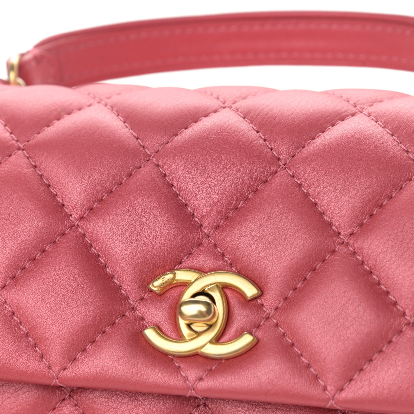 Calfskin Quilted Top Handle Flap Dark Pink