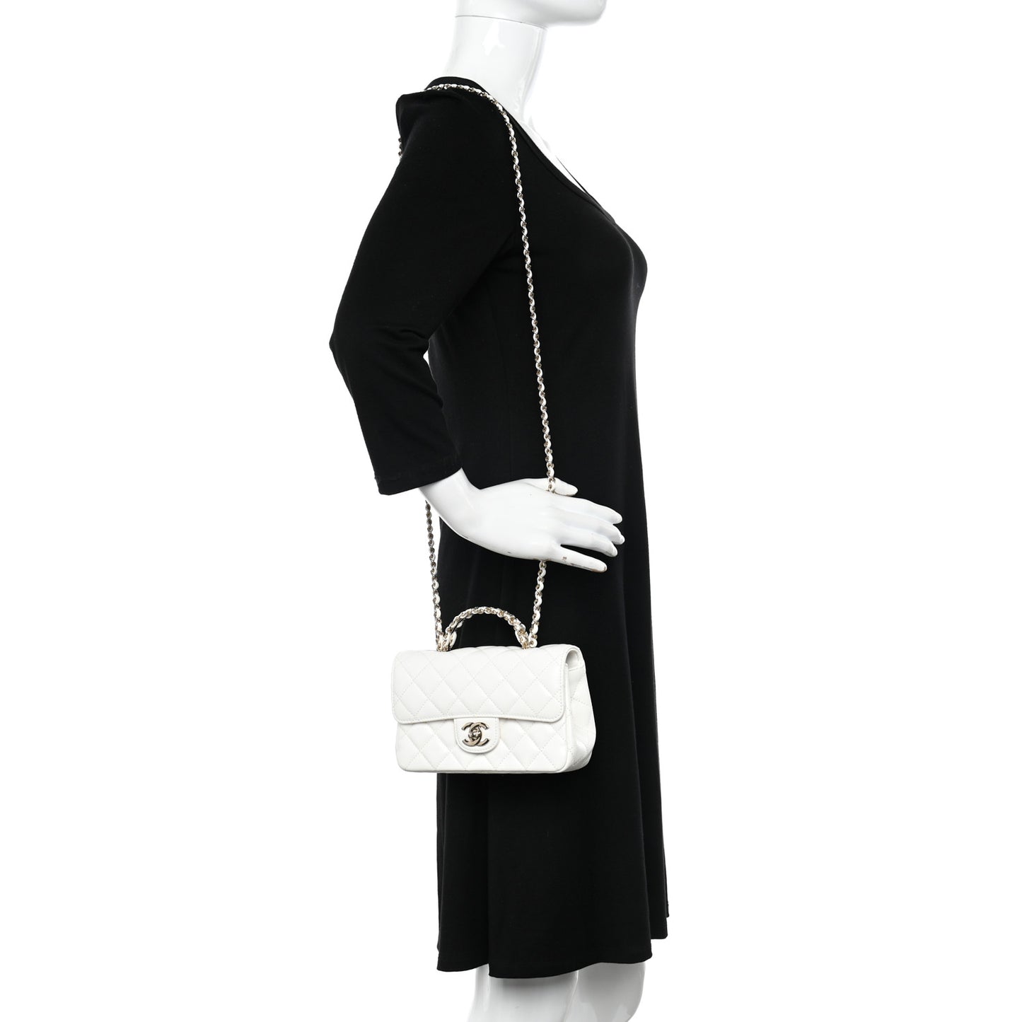 Lambskin Quilted Mini Crystal Top Handle Rectangular Flap White