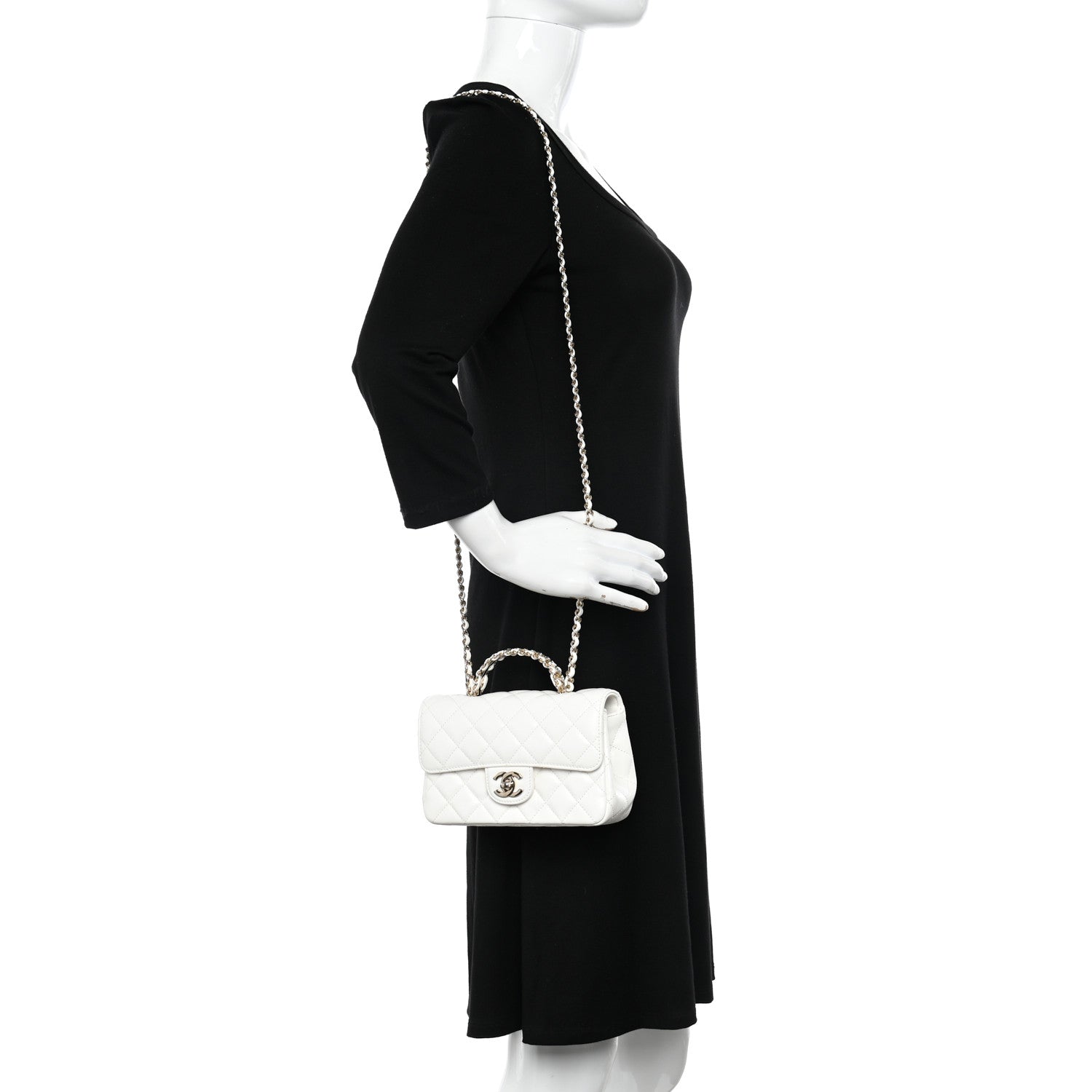 Chanel Lambskin Quilted Mini Crystal Top Handle Rectangular Flap White 2 of 10