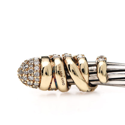 David Yurman Sterling Silver 18K Yellow Gold Diamond Pave 4mm Helena Cuff Bracelet 4 of 4