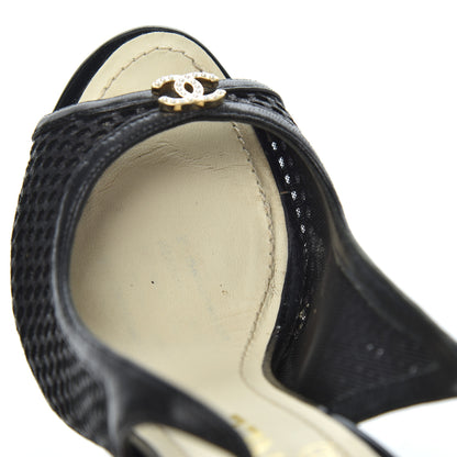 Chanel Lambskin Perforated CC Slingback Pumps 36 Black 10 of 17