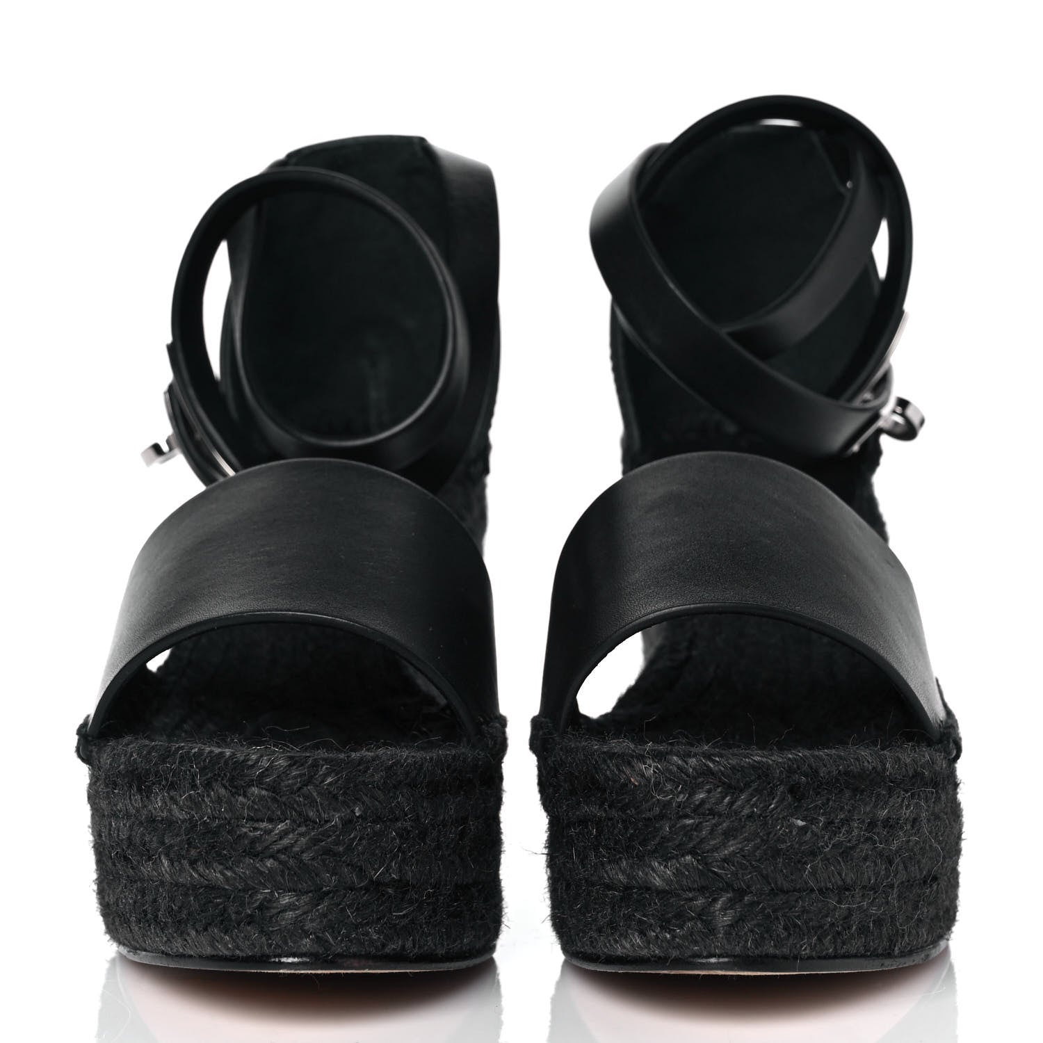 Hermes Calfskin Tivoli Espadrille Wedge Sandals 36 Black 2 of 9