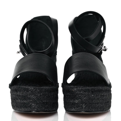 Hermes Calfskin Tivoli Espadrille Wedge Sandals 36 Black 2 of 9