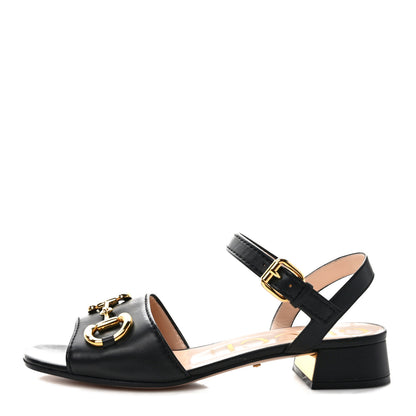 Gucci Nappa Charlotte Horsebit Block Heel 45mm Sandals 39 Black 1 of 8