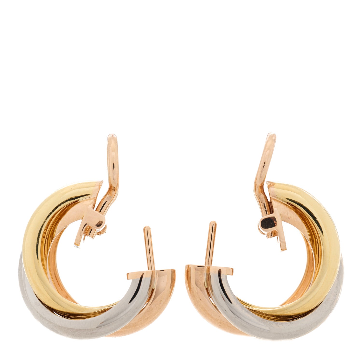 Cartier 18K Pink Yellow White Gold Classic Trinity Hoop Earrings 3 of 8