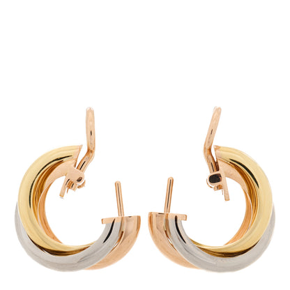 Cartier 18K Pink Yellow White Gold Classic Trinity Hoop Earrings 3 of 8
