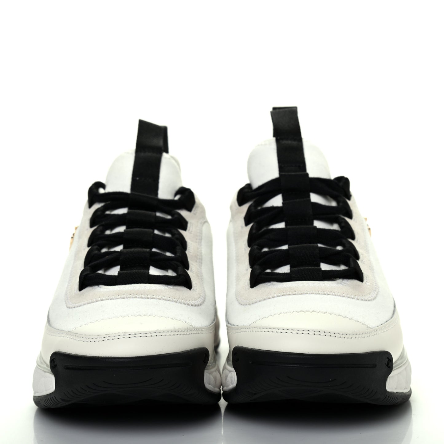 Velvet Calfskin Mixed Fibers CC Sneakers 37.5 Ivory Black