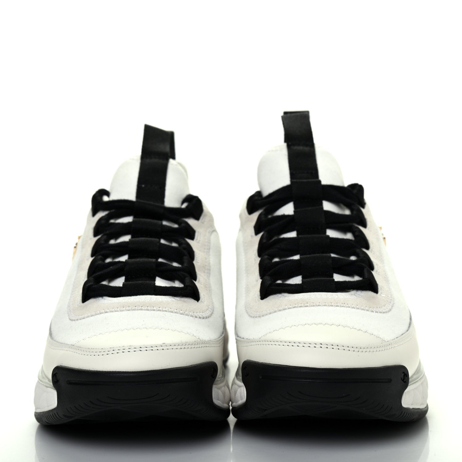 Chanel Velvet Calfskin Mixed Fibers CC Sneakers 37.5 Ivory Black 2 of 9