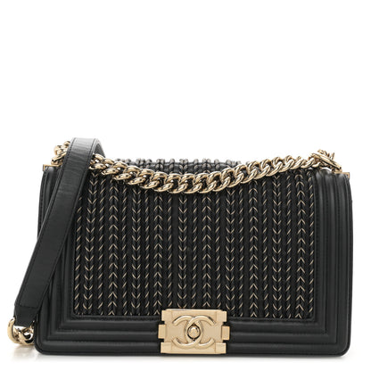 Chanel Calfskin Braided Medium Boy Flap Black 1 of 11