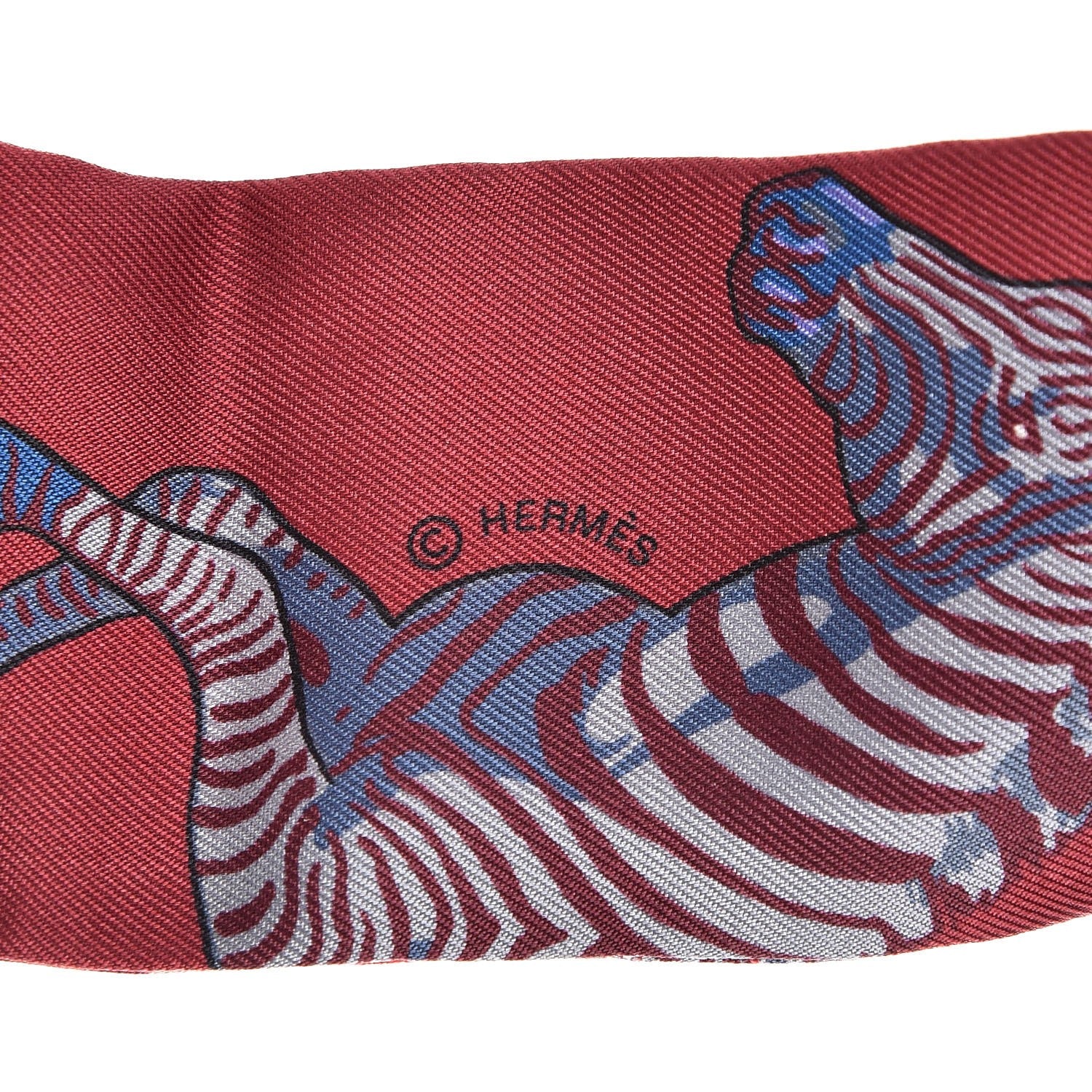 Hermes Silk Les Zebres Twilly Bordeaux Violet Blue Jean 5 of 5