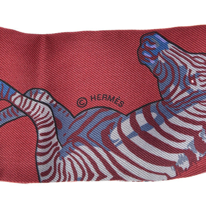 Hermes Silk Les Zebres Twilly Bordeaux Violet Blue Jean 5 of 5