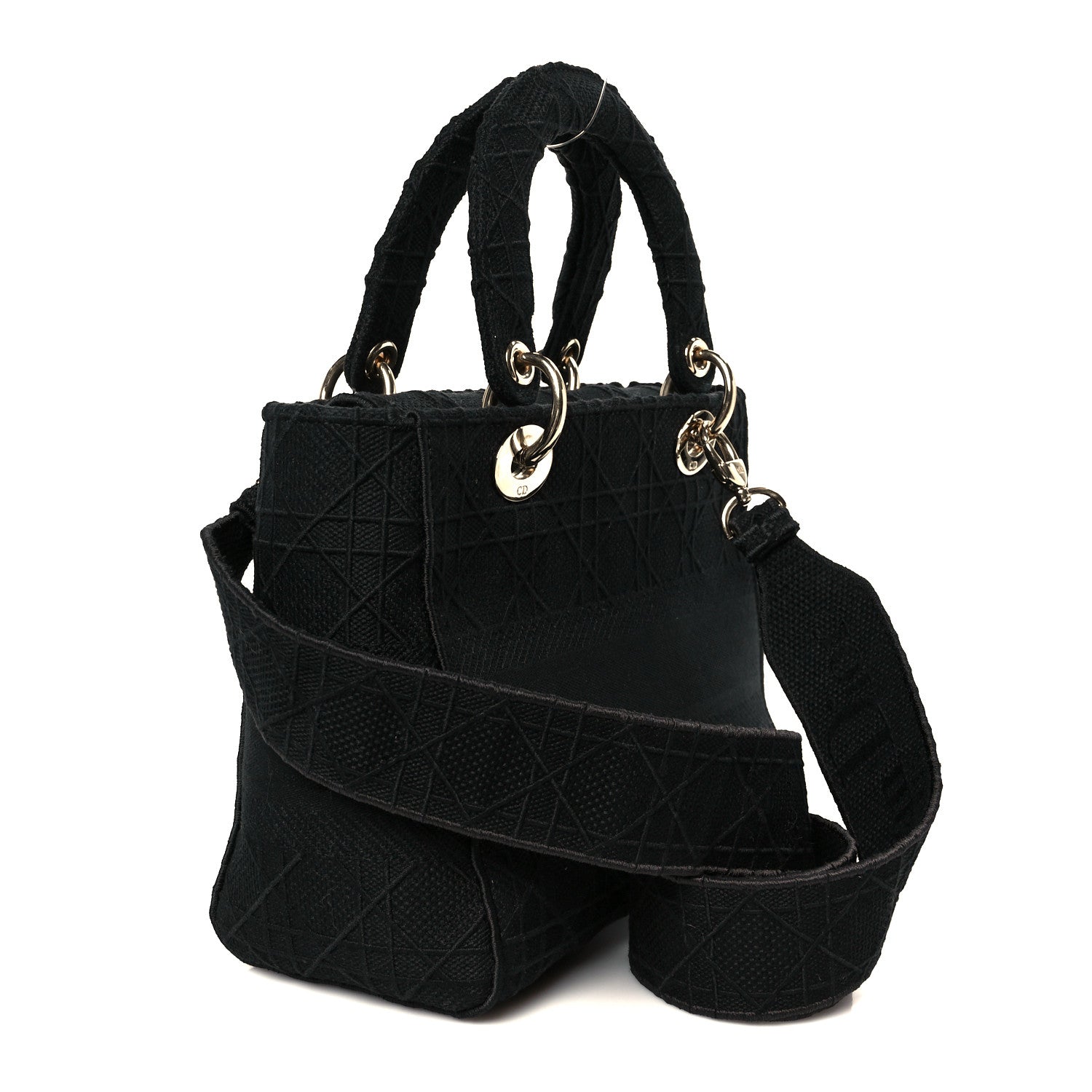 Christian Dior Canvas Embroidered Cannage Medium Lady D-Lite Black 3 of 10
