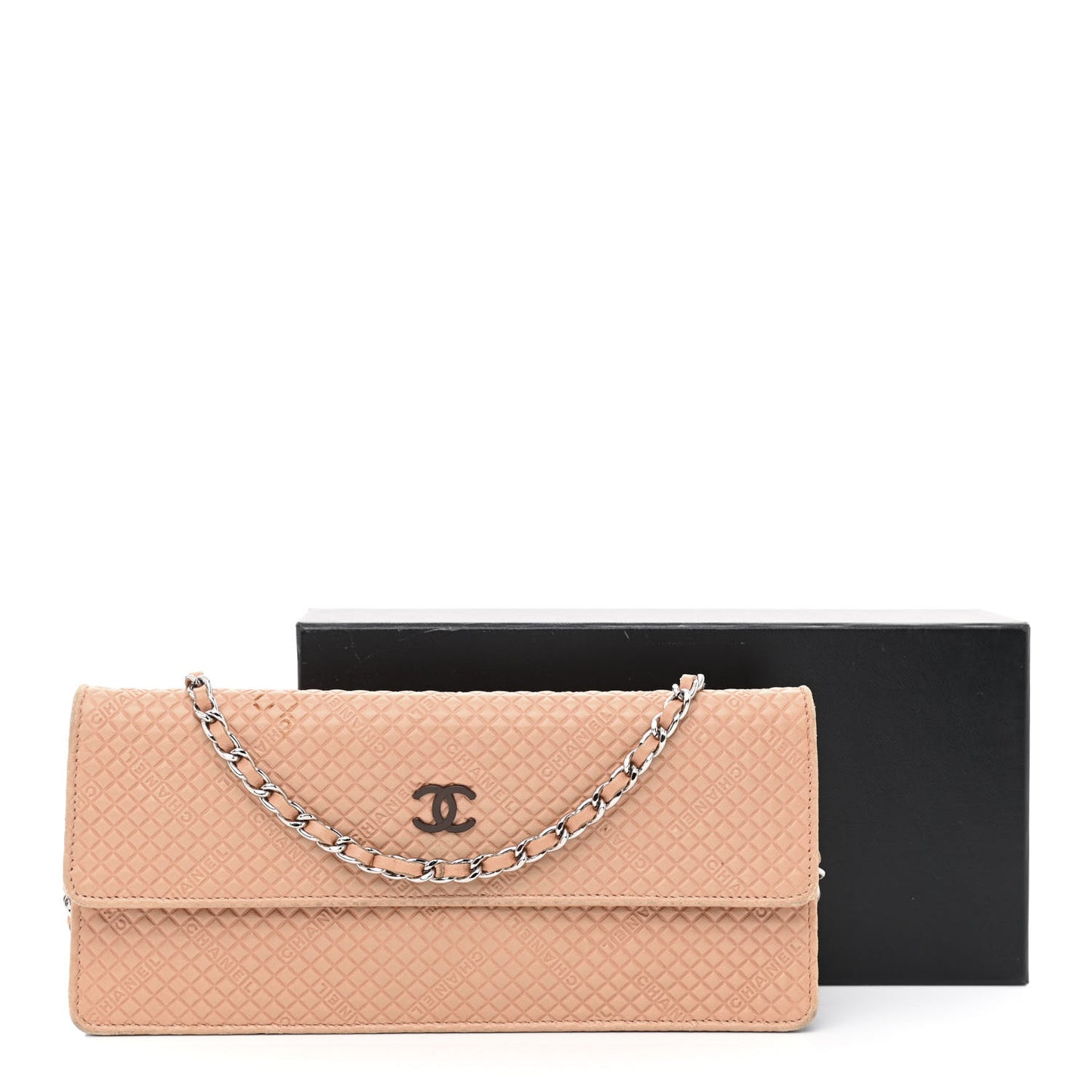 Lambskin Logo Embossed Wallet On Chain WOC Light Pink