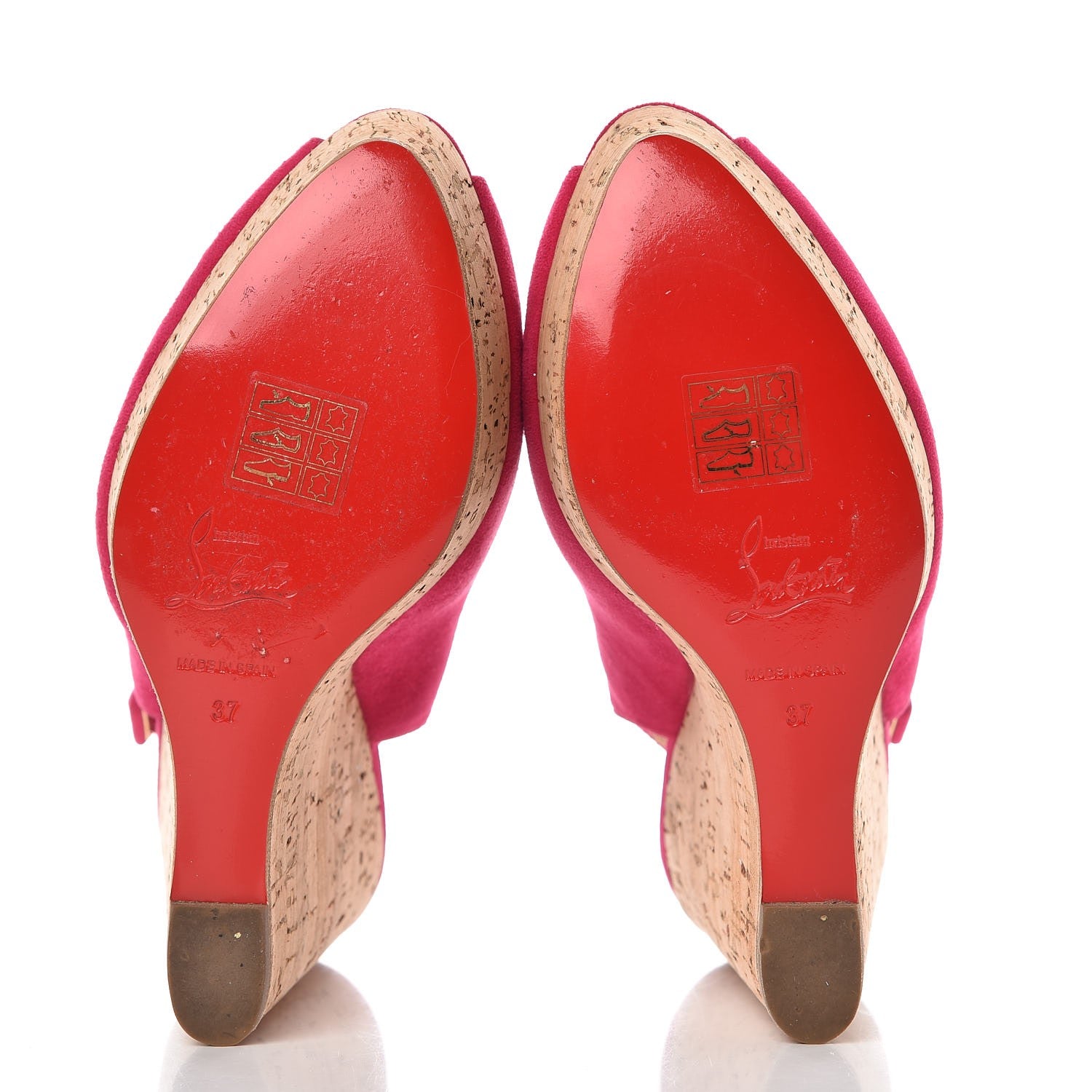 Christian Louboutin Suede Cork Une Plume Sling 140 Wedges 37 Cyclamen 7 of 12