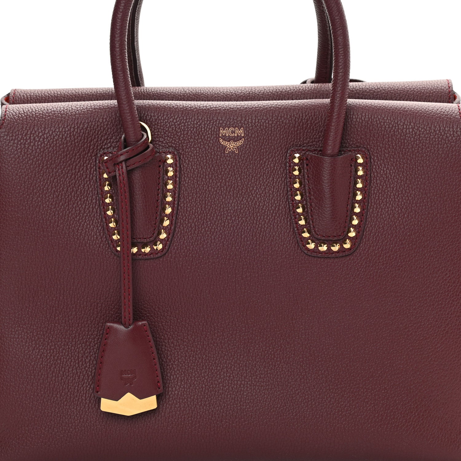MCM Grained Calfskin Studded Medium Milla Tote Rustic Brown 9 of 13