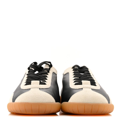 Chanel Calfskin Embossed Suede Womens CC Sneakers 36 Black White 3 of 9