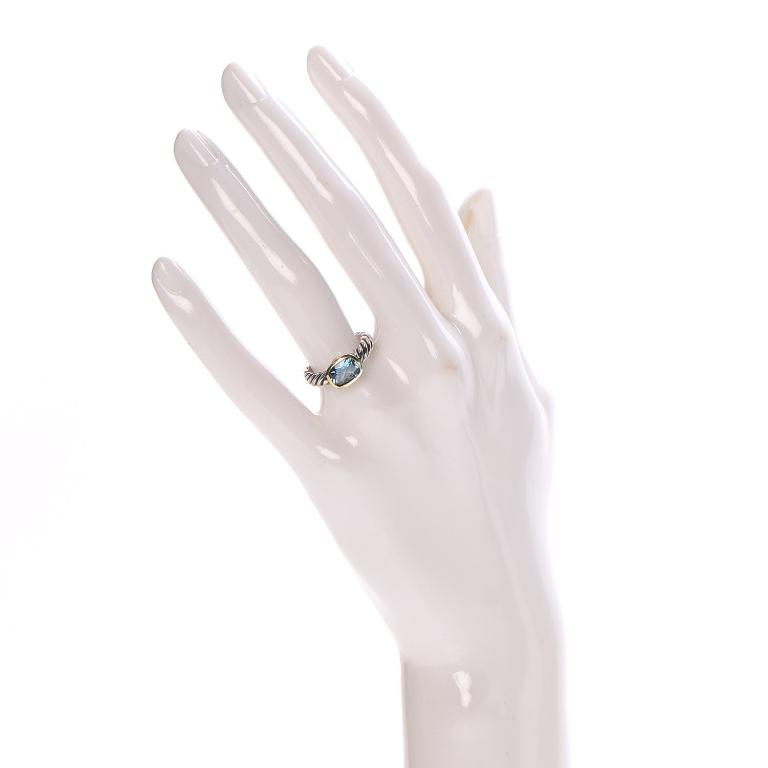 David Yurman Sterling Silver 18K Yellow Gold Blue Topaz 8mm Noblesse Ring 49 5 2 of 7