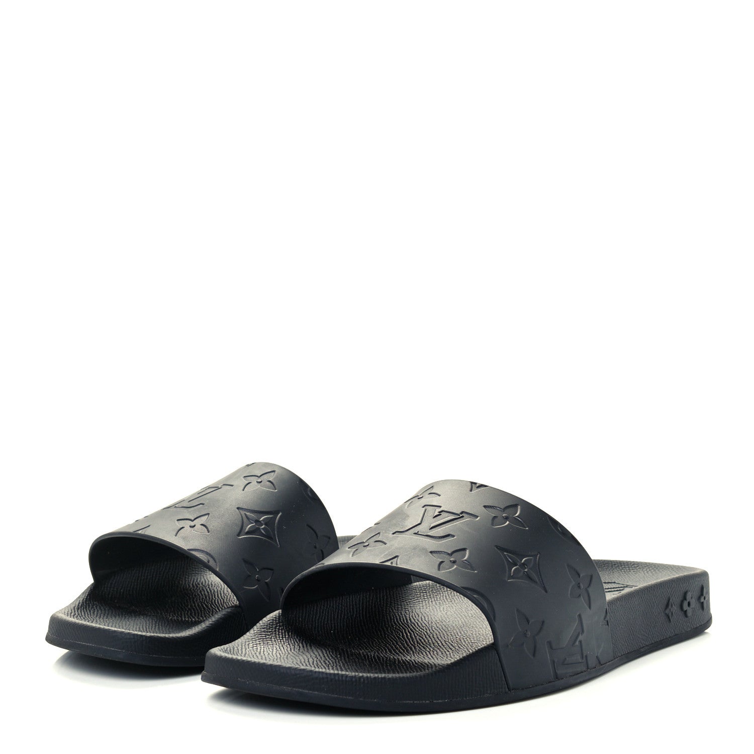 Louis Vuitton Rubber Embossed Monogram Mens Waterfront Mules 6 Black 2 of 10